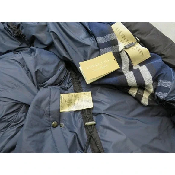 $1290 BURBERRY BENSEN BLACK HOODED CHECK LOGO DOWN PARKA PUFFER JACKET COAT XXL